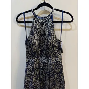 Betsy‎ And Adam Metallic Floral Jacquard Dress Size 2 Slit Halter thumbnail 5