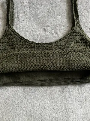 Aerie Olive Green Cotton Crop Top thumbnail 2