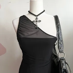 Oh Polly Black Mesh Asymmetrical Mini Dress Y2K 2000s‎ Indie Sleaze Grunge Small thumbnail 2