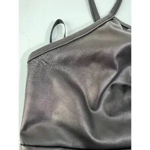 Black Faux Leather Hook Front Crop Bralette Top Corset‎ Style thumbnail 3