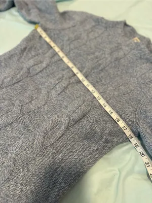 LL Bean blue chunky cable knit Sz:M mock neck wool/angora blend winter sweater. thumbnail 6