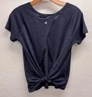Lululemon Dark Purple Heathered Lightweight Short Sleeve Open Back Top Shirt 4 thumbnail 5