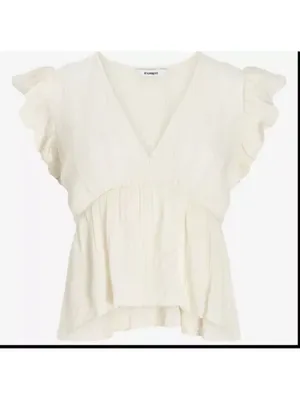 Express Women's Ivory Embroidered Ruffle Sleeve V-Neck Blouse Size M thumbnail 2
