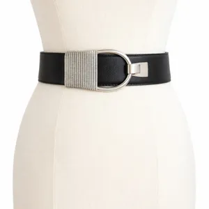 Black Leather Corset Statement Belt Silver Buckle Wide Waist Belt 41” Adjustable thumbnail 1