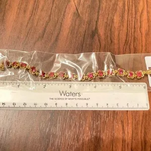 new Jewelry Red Crystal Gold‎ Tone Floral Link Bracelet Tennis Style New thumbnail 3