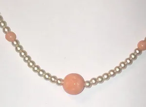 Vintage White Faux Pearl Pink Carved Flower Dainty Boho Necklace thumbnail 3