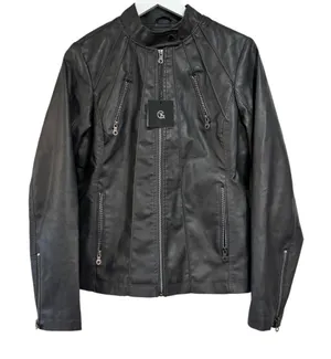 Tagoo Vegan Faux Leather Gray Biker Moto Zip Up Grunge Jacket NWT Large thumbnail 1