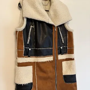 Paparazzi by Biz Sherpa Long Shearling Faux Suede Zip Vest Boho Western‎ S thumbnail 2
