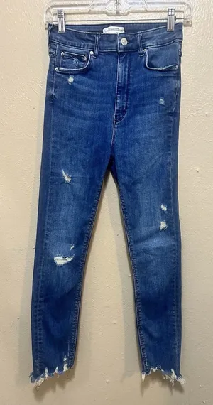 Zara Woman Premium Denim Collection‎ Jeans Blue Distressed High Rise Skinny 4 thumbnail 1