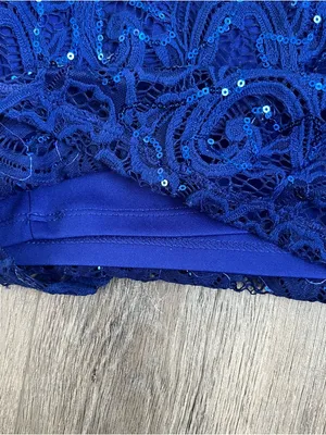 Marina Blue Sequin Lace Dress Size 12 Bell Sleeve Cocktail NWT thumbnail 7
