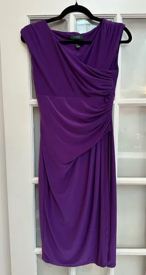 Lauren Ralph Lauren Knee Length Purple Draped Faux Wrap Midi Dress Size 2 XS thumbnail 1