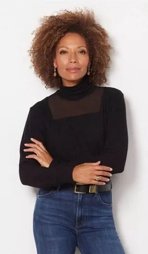 EVEREVE‎ LNA Lyra Brushed Longsleeve back Turtleneck Top Size XS. Sheer Panel thumbnail 1