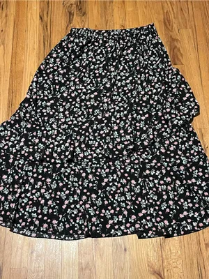 BTFBM Floral Tiered Asymmetrical Midi Skirt | Size XL thumbnail 2