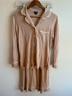 Cosabella Beige Long Sleeve Button Down Top and Pants Pajama Set Petite Small thumbnail 2