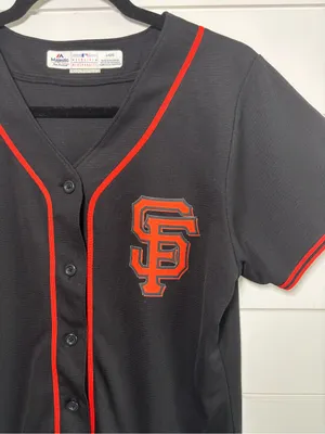 Majestic Black & Orange San Francisco Giants Button-Front Jersey Baseball L thumbnail 2