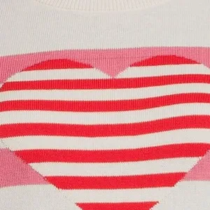 Pink Cream Striped Crewneck Knot Sweater Heart Lightweight Pullover Womens XL thumbnail 4