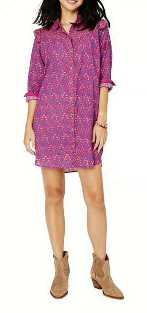 Roller Rabbit Augusta Darya Floral Button Up Shirt Dress‎ Large Lightweight Boho thumbnail 1