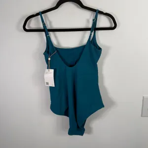 Quince Italian Cut Out One Piece Swimsuit Lagoon Teal Blue NEW Womens Medium thumbnail 4