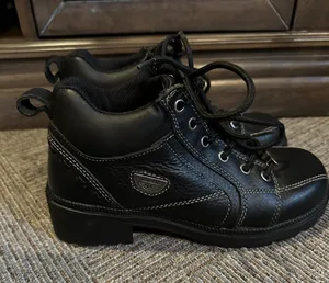 Milwaukee Boots Black Leather Women's Size 6.5C Motorcycle Biker Lace Up Heel thumbnail 1