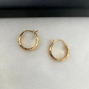 Polished Metal Texture Gold Hoop Earrings for Women thumbnail 4