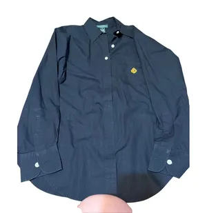 Lauren Ralph Lauren Black Cotton Crest Logo Button Down Shirt Womens 6 thumbnail 1