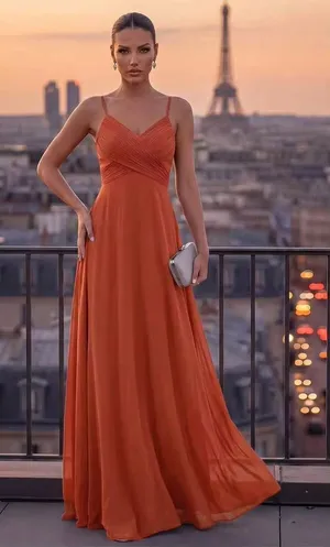 Ever Pretty Burnt Orange Spaghetti-Strap Maxi Gown size Small thumbnail 1