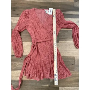 A Calin by Flying Tomato Lace Ruffle Puff Sleeve Dress Size L Mauve New With Tag thumbnail 5