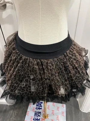 Be Wicked black leopard print polyester skirt with ruffles and bow, size S thumbnail 2