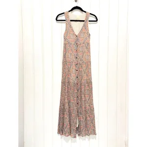 Sezane Raiana Dress Long Sleeveless Embroidered Patchwork Button Maxi 36 thumbnail 3