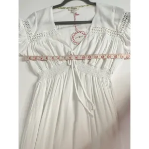 Umgee V-Neck Smocked Waist Flutter Sleeve Midi Dress White Small thumbnail 8