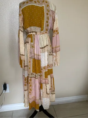 Dress Forum Boho Patchwork Paisley Maxi Kimono Duster Bell Sleeve S NWOT thumbnail 6