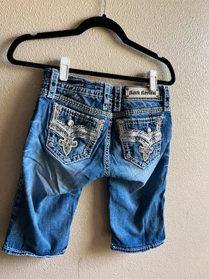 Rock Revival Blue Distressed Cropped Denim Shorts made in the USA size 26 thumbnail 4