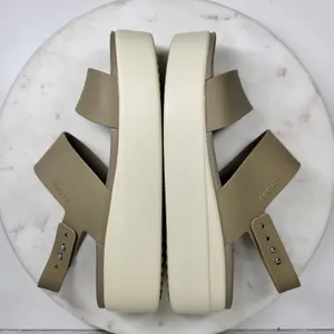 Crocs Brooklyn Low Wedge Sandals Size 8 Mushroom LiteRide Slingback Two Strap thumbnail 12
