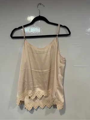 Women's Cabi Satin looking Embroidered Cream Lace-Trim Cami Top thumbnail 4