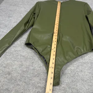 Adidas Ivy Park Size XL-1X Bodysuit Faux Leather Long Sleeve Wild Pine Green thumbnail 4