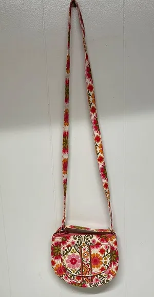 Vera Bradley Folkloric Lizzy Saddle Bag Crossbody Bag Travel Pink Yellow Retro thumbnail 8