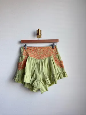 Free People FP One Mexico City Embroidered Ruffle Shorts Green Orange Medium thumbnail 3
