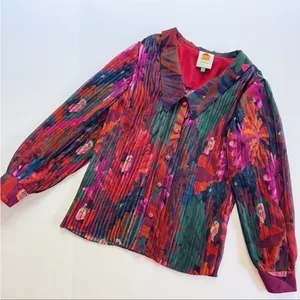 NEW Farm Rio Women’s Bird Flowers Pleated Shirt Multicolor thumbnail 9