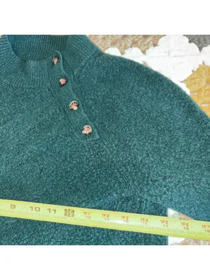 J.Crew Merino Wool Blend Women's XS Green Buttoned Mock Neck Sweater Cozy Casual thumbnail 6