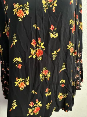 🆕Free People Tate Floral-Print Tunic Dress Black Combo XL🆕 thumbnail 6