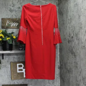 Calvin Klein Womens Embellished Bell Sleeve Back Zip Dress CD4CC3D8 Red 6 thumbnail 3