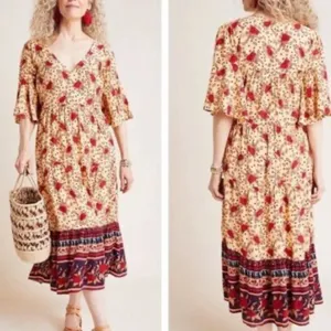 Faithfull‎ The Brand x Anthropologie Floral Polka Dot Melia Midi Dress Small thumbnail 2