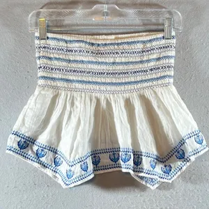 772 | NWT American‎ Eagle Embroidered Smocked Peplum Tube Top White Blue XS thumbnail 2