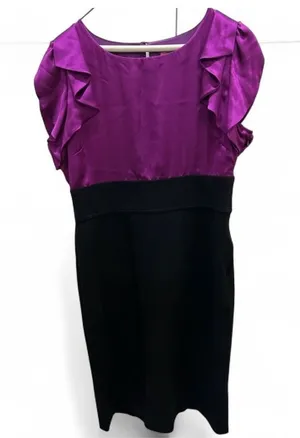 Eliza J New York Purple 100% Silk and Black Midi Dress Size 12 thumbnail 1