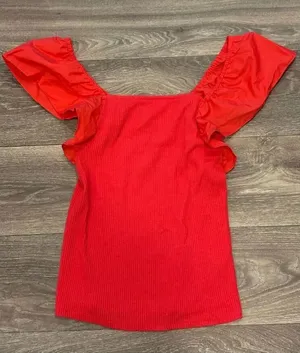 A New Day Red Square Neck Flutter Sleeve Top Size XS thumbnail 1