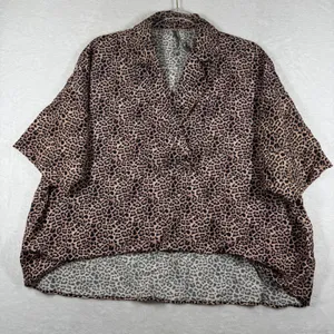 Anthropologie Leopard Print Oversized High-Low V-Neck Top OB1982790 Tan‎ XS thumbnail 1