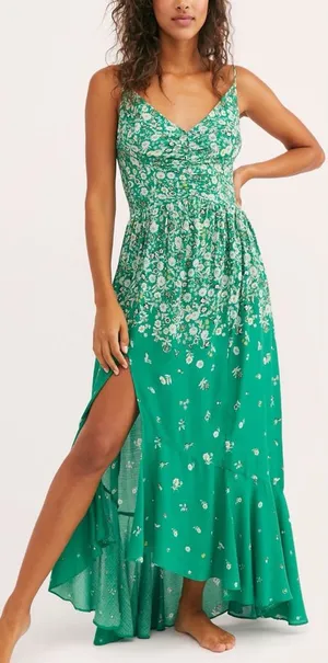 Free People Ready Or Not Floral Maxi Slip Dress Green Size Small thumbnail 1