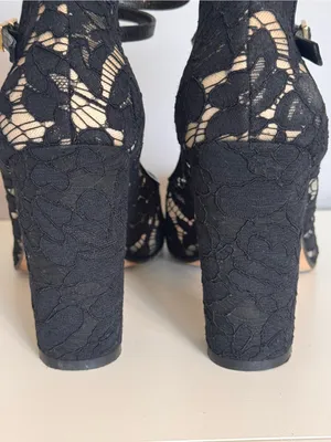 Kate Spade New York Black Lace Ankle Strap Block‎ Heel Pumps 10.5M thumbnail 10
