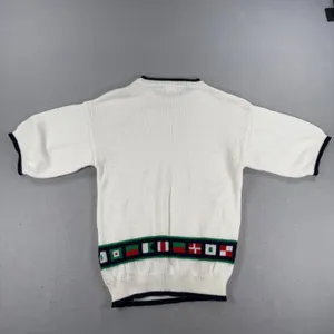 Sweater Bazaar Vintage Nautical Sailboat Flag Knit Top Short Sleeve Cream Medium thumbnail 7