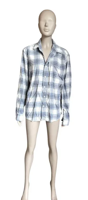 American Eagle Blue and White Plaid Button Up Top thumbnail 1